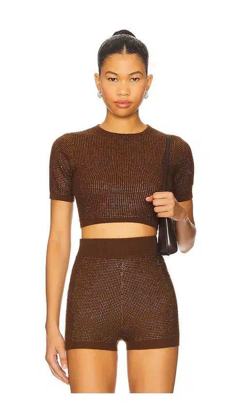 Rhinestone Embroidered Crop Top