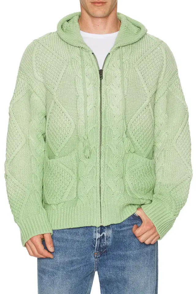 Found Found Zip Up Cable Knit Hoodie