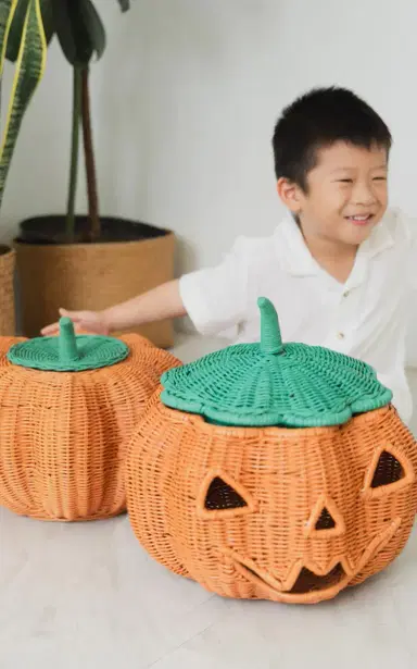 MOMIJI Pumpkin Face Rattan Halloween Basket - Orange | Thumbnail 6 MOMIJI Pumpkin Face Rattan Halloween Basket - Orange | Thumbnail 6