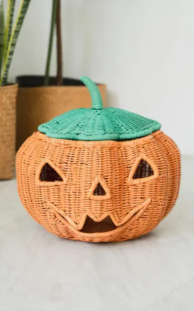 MOMIJI Pumpkin Face Rattan Halloween Basket - Orange | Thumbnail 9 MOMIJI Pumpkin Face Rattan Halloween Basket - Orange | Thumbnail 9