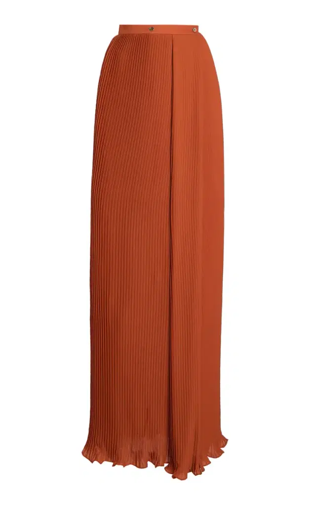 Elie Saab Plissé Chiffon Maxi Skirt