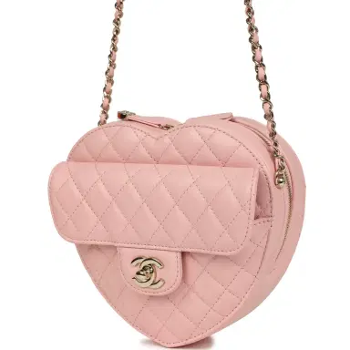 Chanel Chanel CC In Love Large Heart Bag with Chain Light Pink Lambskin Light Gold Hardware | Thumbnail 3 Chanel Chanel CC In Love Large Heart Bag with Chain Light Pink Lambskin Light Gold Hardware | Thumbnail 3