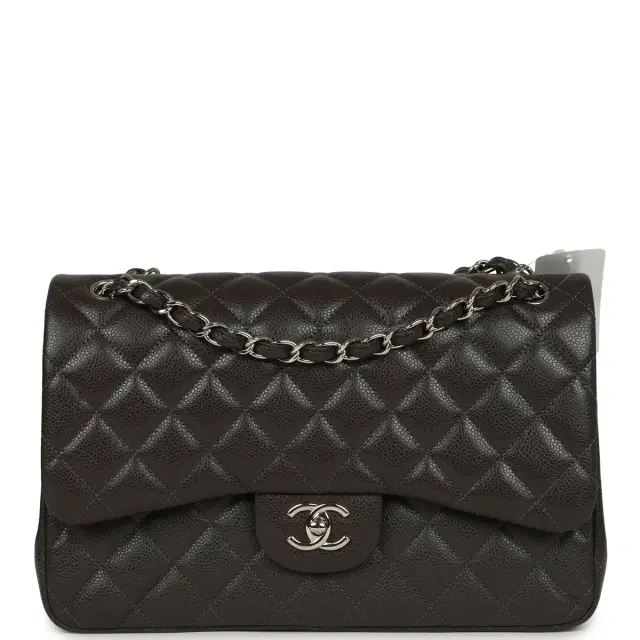 Chanel Chanel Jumbo Classic Double Flap Bag Dark Grey Caviar Silver Hardware