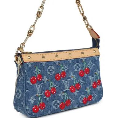Louis Vuitton Louis Vuitton X Takashi Murakami Cherry Pochette Accessories Denim Monogram Gold Hardware | Thumbnail 2