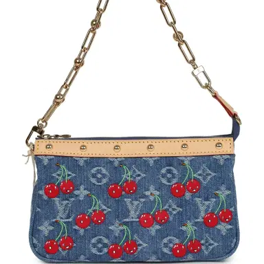 Louis Vuitton Louis Vuitton X Takashi Murakami Cherry Pochette Accessories Denim Monogram Gold Hardware | Thumbnail 4