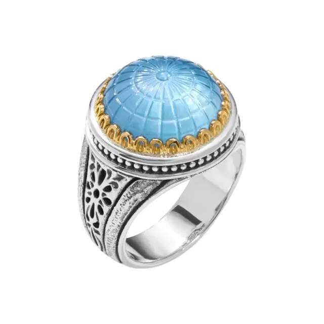 Konstantino Konstantino Dome Sterling Silver & 18K Yellow Gold Mother of Blue & Blue Spinel Ring Sz. 7 by The Solist