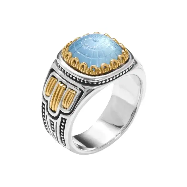 Konstantino Dome Sterling Silver & 18K Yellow Gold Mother of Pearl & Blue Spinel Ring Sz. 7 by The Solist