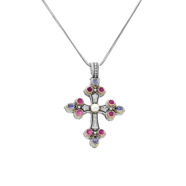 Konstantino Konstantino Sterling Silver & 18K Yellow Gold Multistone Cross Pendant by The Solist