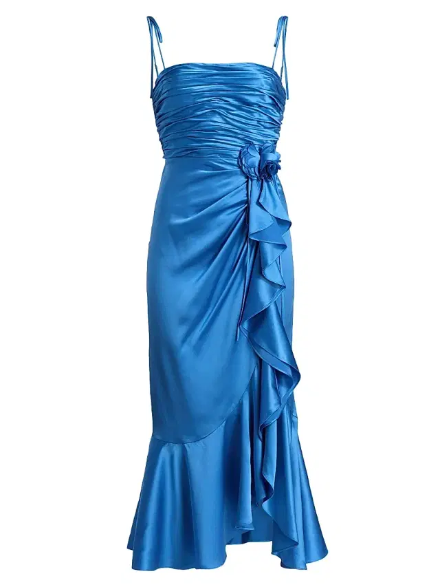 Cinq à Sept Women's Mireya Gathered Silk Midi-Dress - Cobalt Wave