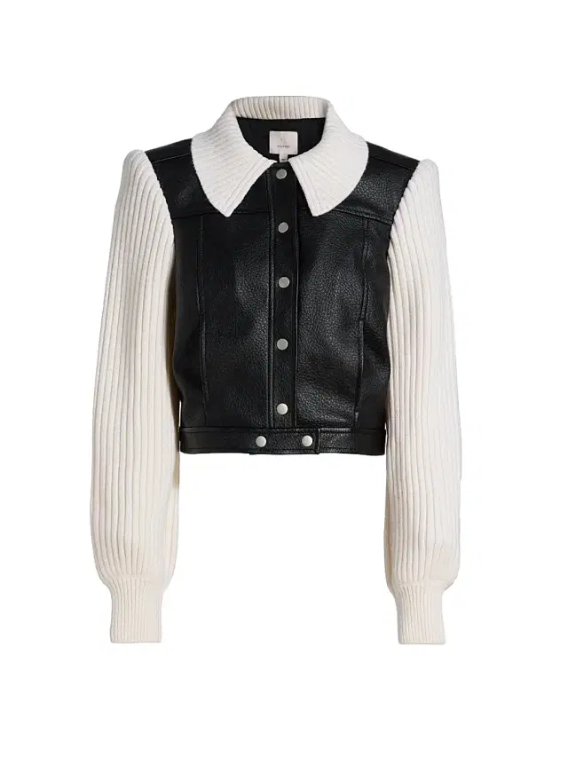 Cinq à Sept Women's Ciara Knit-Sleeve Faux-Leather Jacket - Black
