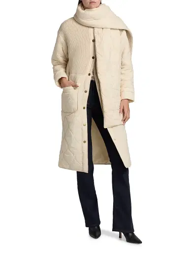 Ramy Brook Women's Melaine Quilted Rib-Knit Scarf Coat - Bone | Thumbnail 1