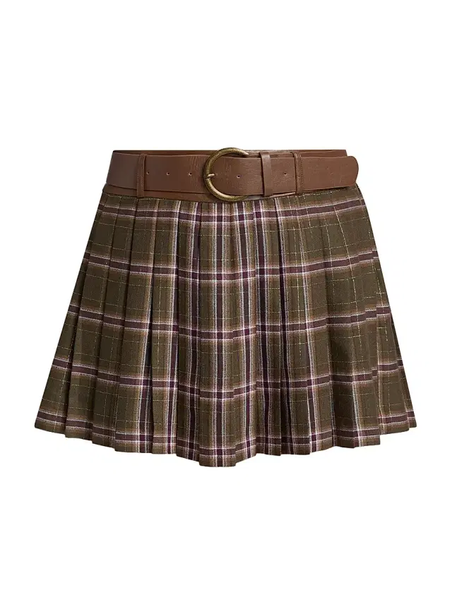 Women's Derrick Plaid Belted Miniskirt - Deep Olive Plaid