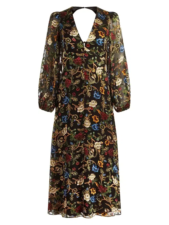 ALICE + OLIVIA Women's Mona Floral Tapestry Blouson Midi-Dress - Tapestry Trails Black