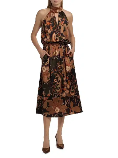 Ramy Brook Women's Grace Floral Stretch-Silk Halterneck Midi-Dress - Boho Brown Combo | Thumbnail 3 Ramy Brook Women's Grace Floral Stretch-Silk Halterneck Midi-Dress - Boho Brown Combo | Thumbnail 3