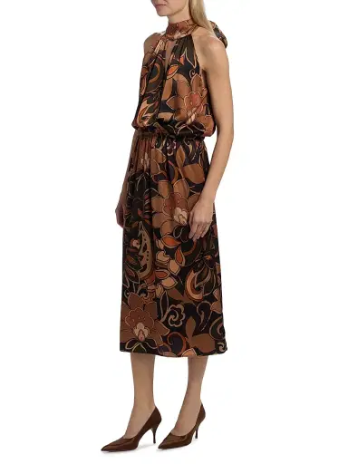 Ramy Brook Women's Grace Floral Stretch-Silk Halterneck Midi-Dress - Boho Brown Combo | Thumbnail 4 Ramy Brook Women's Grace Floral Stretch-Silk Halterneck Midi-Dress - Boho Brown Combo | Thumbnail 4