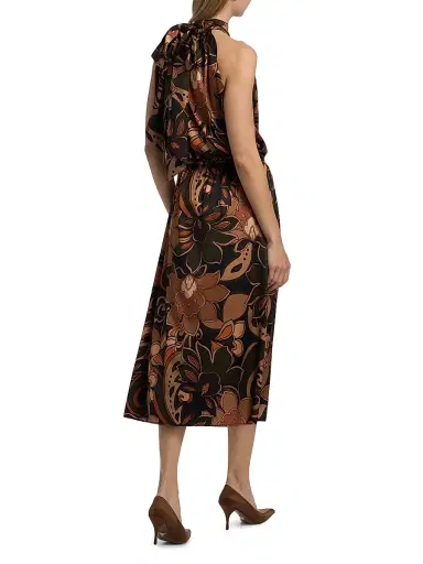 Ramy Brook Women's Grace Floral Stretch-Silk Halterneck Midi-Dress - Boho Brown Combo | Thumbnail 5 Ramy Brook Women's Grace Floral Stretch-Silk Halterneck Midi-Dress - Boho Brown Combo | Thumbnail 5