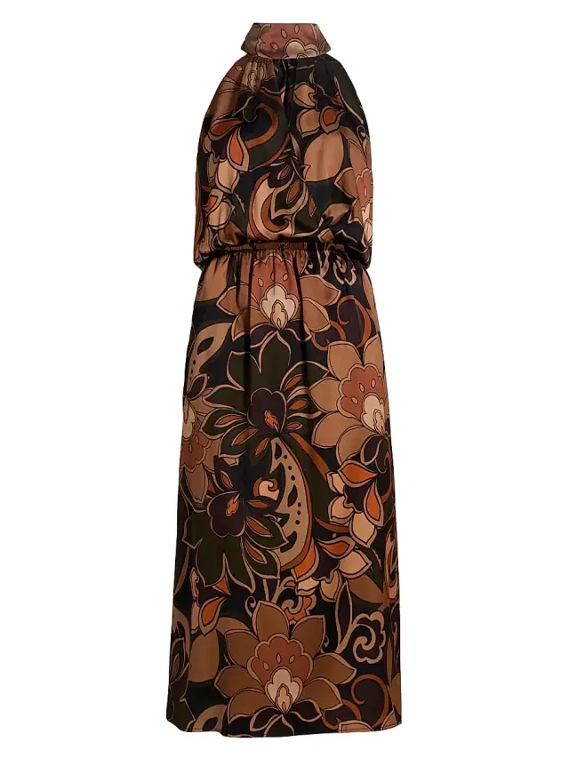 Ramy Brook Women's Grace Floral Stretch-Silk Halterneck Midi-Dress - Boho Brown Combo