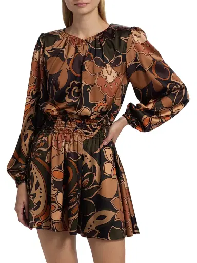 Ramy Brook Women's Gloria Floral Silk Minidress - Boho Brown Combo | Thumbnail 3