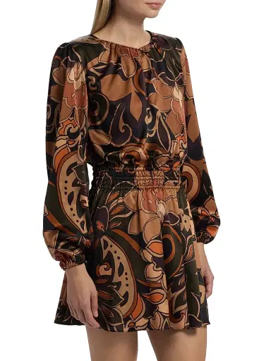 Ramy Brook Women's Gloria Floral Silk Minidress - Boho Brown Combo | Thumbnail 4