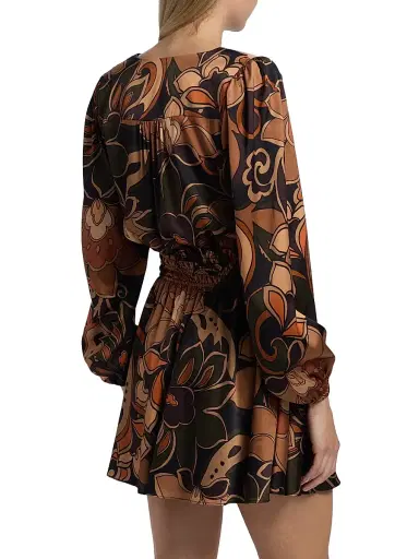 Ramy Brook Women's Gloria Floral Silk Minidress - Boho Brown Combo | Thumbnail 5