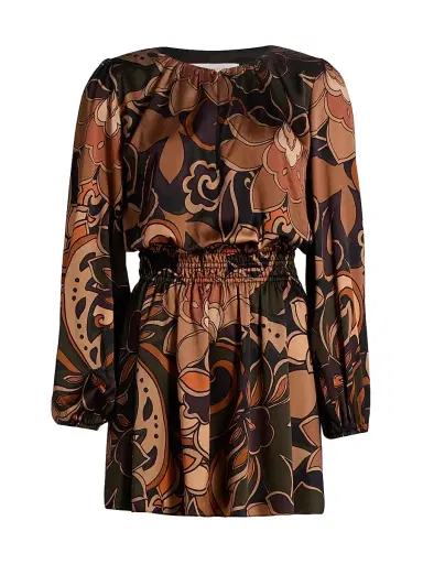 Ramy Brook Women's Gloria Floral Silk Minidress - Boho Brown Combo | Thumbnail 1
