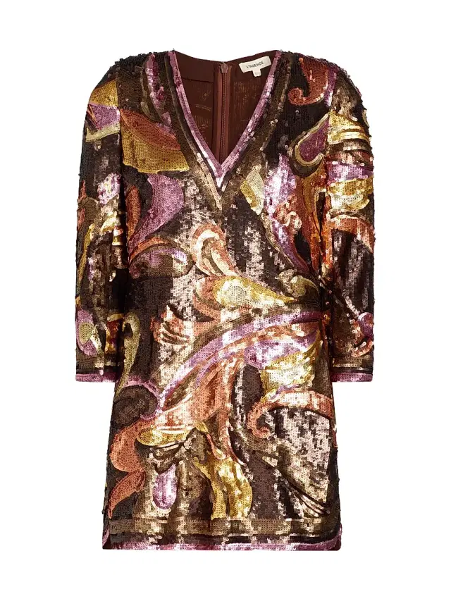 L'AGENCE Women's Octavia Sequined V-Neck Shift Minidress - Brown Pink  Paisley