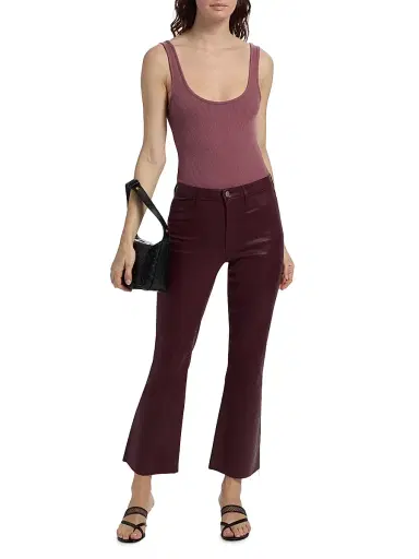 L'AGENCE Women's Kendra Coated Crop Flare Jeans - Deep Mauve Coated | Thumbnail 2