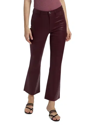 L'AGENCE Women's Kendra Coated Crop Flare Jeans - Deep Mauve Coated | Thumbnail 3
