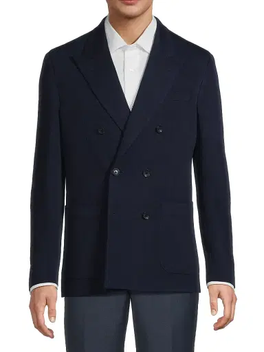 Saks Fifth Avenue Men's Double-Breasted Wool Blazer - Navy - Size 48 | Thumbnail 3