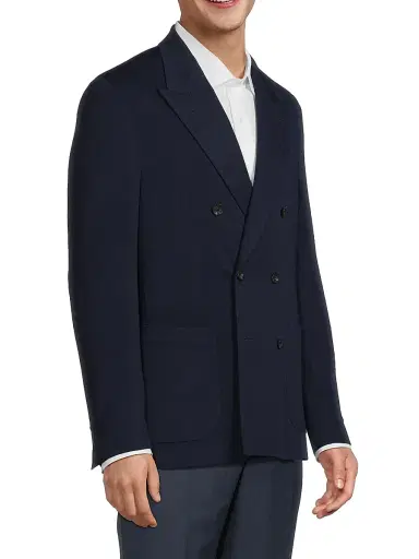 Saks Fifth Avenue Men's Double-Breasted Wool Blazer - Navy - Size 48 | Thumbnail 4