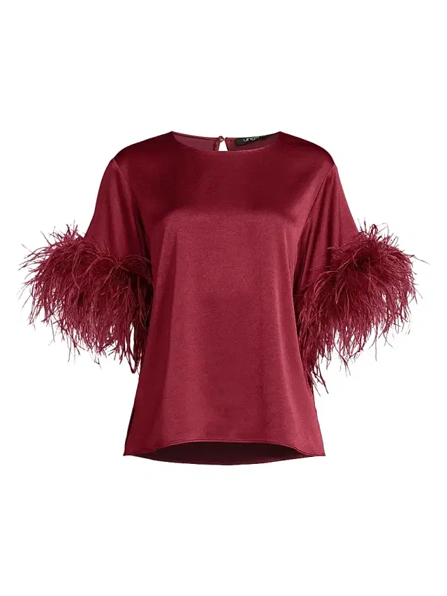 Ungaro Women's Aria Feather-Trim Satin Blouse - Tawny