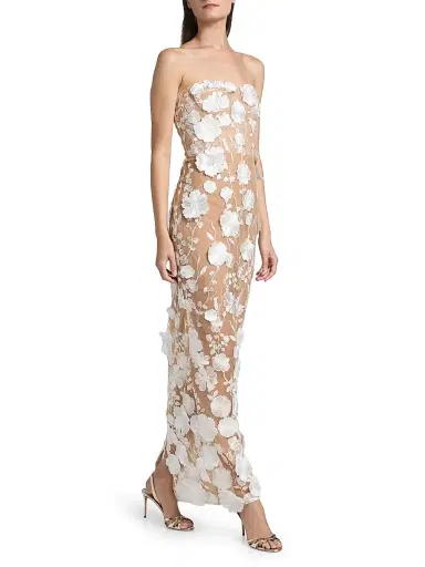 Bronx and Banco Women's Jasmine Blanc Floral Appliqué Column Gown - Cream White | Thumbnail 2 Bronx and Banco Women's Jasmine Blanc Floral Appliqué Column Gown - Cream White | Thumbnail 2