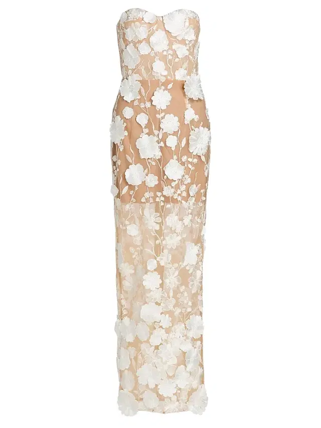 Bronx Banco Women's Jasmine Blanc Floral Appliqué Column Gown - Cream White