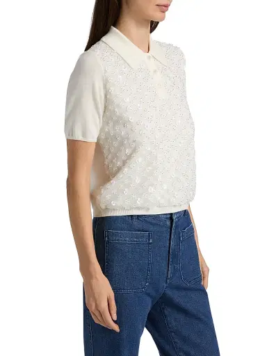 TANYA TAYLOR Women's Camilla Sequined Wool Polo Sweater | Thumbnail 4 TANYA TAYLOR Women's Camilla Sequined Wool Polo Sweater | Thumbnail 4