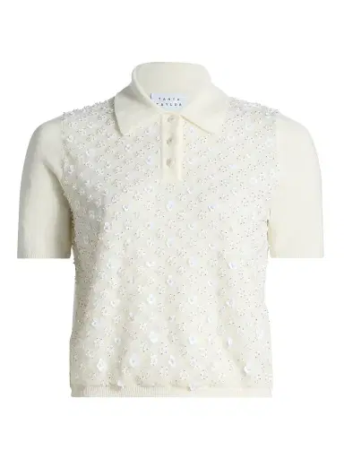 TANYA TAYLOR Women's Camilla Sequined Wool Polo Sweater | Thumbnail 1 TANYA TAYLOR Women's Camilla Sequined Wool Polo Sweater | Thumbnail 1