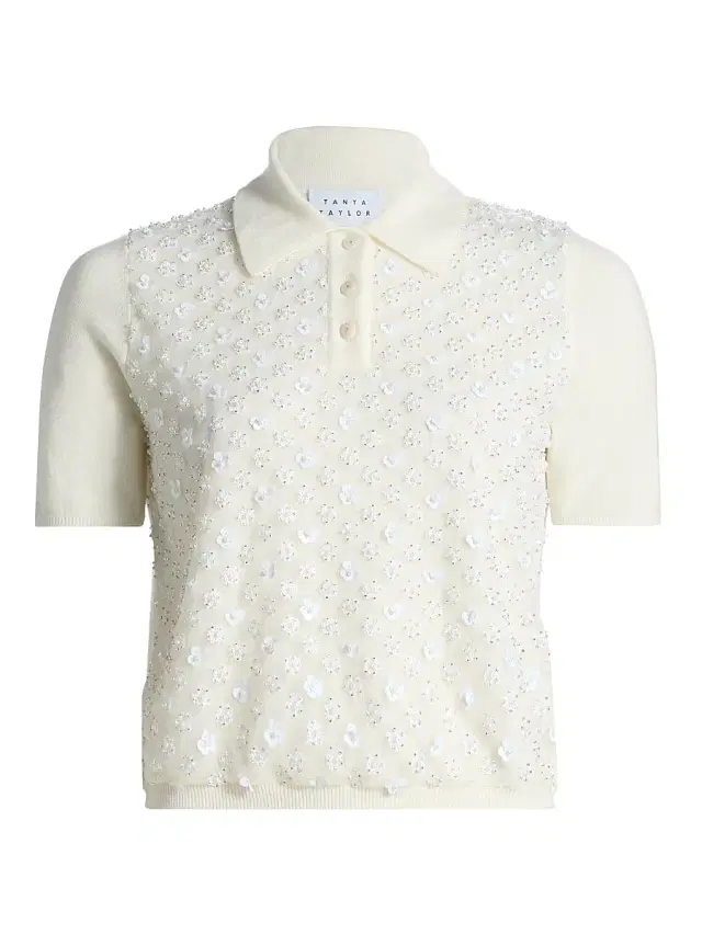Women's Camilla Sequined Wool Polo Sweater - Cream