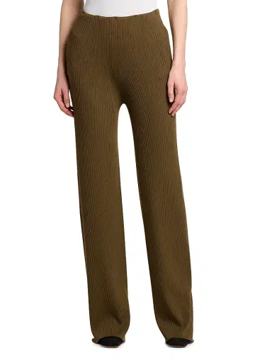Stella McCartney Women's Light Ribbed Wool Straight Trousers - Olive | Thumbnail 3
