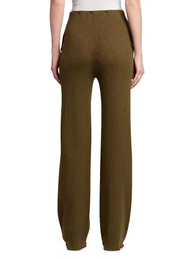 Stella McCartney Women's Light Ribbed Wool Straight Trousers - Olive | Thumbnail 5