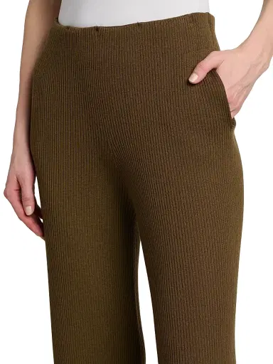 Stella McCartney Women's Light Ribbed Wool Straight Trousers - Olive | Thumbnail 6