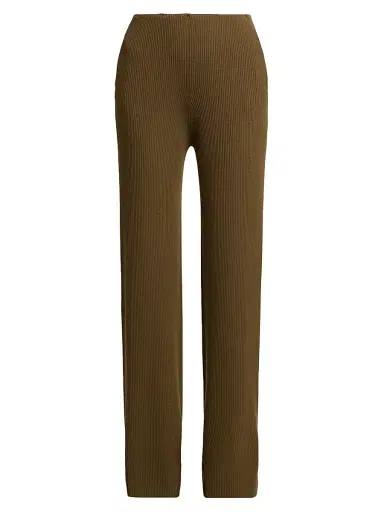 Stella McCartney Women's Light Ribbed Wool Straight Trousers - Olive | Thumbnail 1