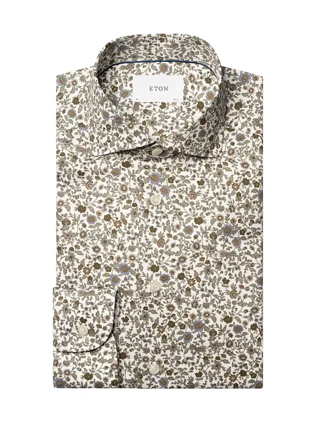 Men's Floral Cotton Slim-Fit Dress Shirt - Brown