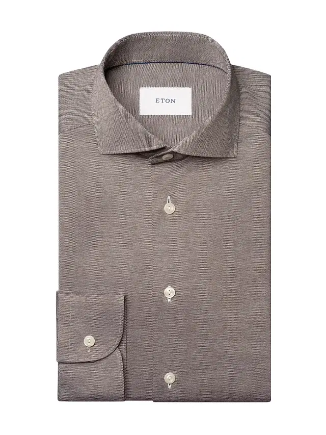 Men's Contemporary-Fit Solid Jacquard Cotton Jersey Shirt - Brown