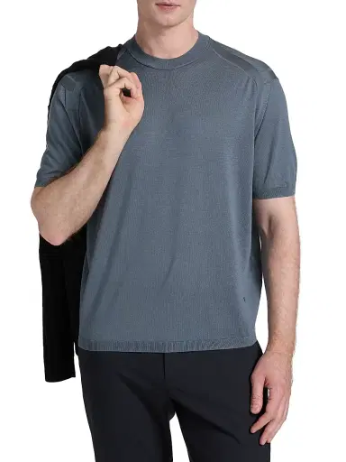 Emporio Armani Men's Wool-Silk Short-Sleeve Crewneck Sweater | Thumbnail 3 Emporio Armani Men's Wool-Silk Short-Sleeve Crewneck Sweater | Thumbnail 3