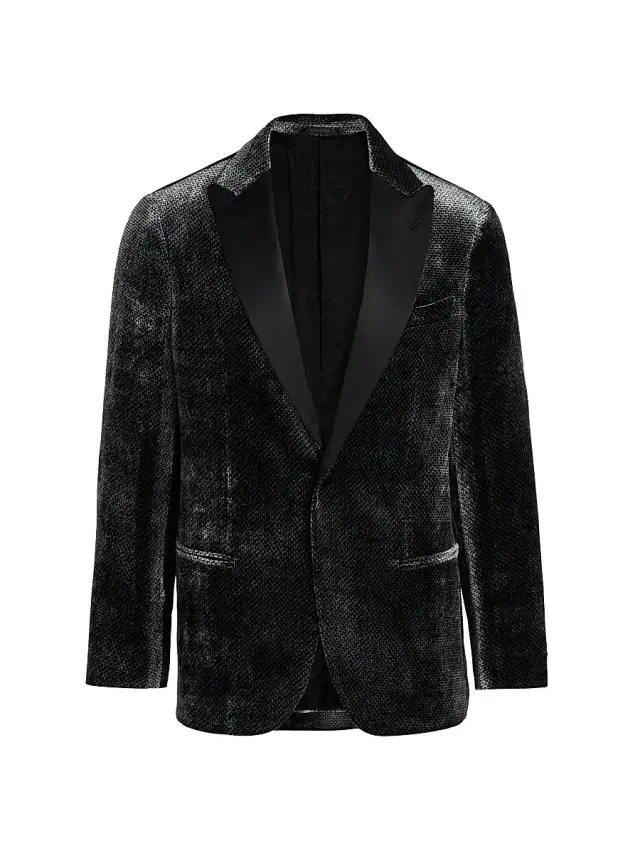 Men's Textured Velvet Dinner Jacket - Black Beauty