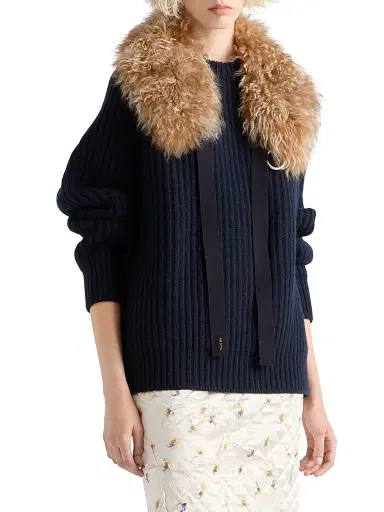 Prada Women's Wool and Cashmere Crew-Neck Sweater - Blue | Thumbnail 2