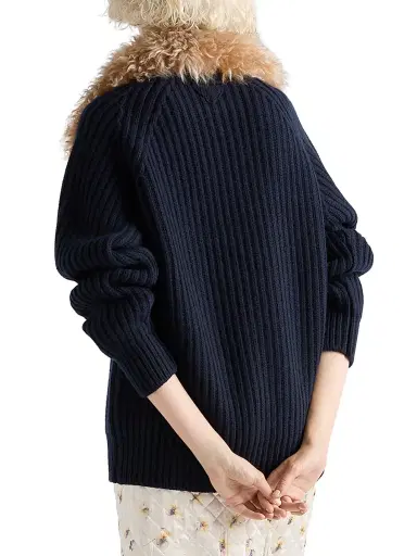 Prada Women's Wool and Cashmere Crew-Neck Sweater - Blue | Thumbnail 3