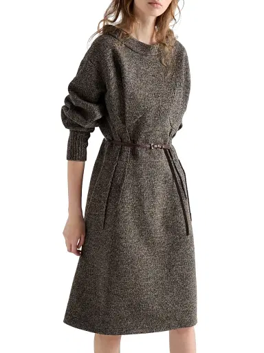 Prada Women's Mouliné Wool Dress - Grey | Thumbnail 3