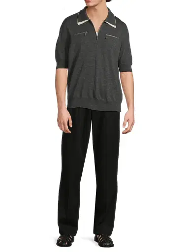 Jil Sander Men's Wool Knit Relaxed-Fit Polo Sweater - Ash Grey - Size 44 | Thumbnail 2
