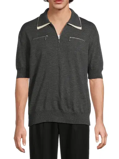 Jil Sander Men's Wool Knit Relaxed-Fit Polo Sweater - Ash Grey - Size 44 | Thumbnail 3
