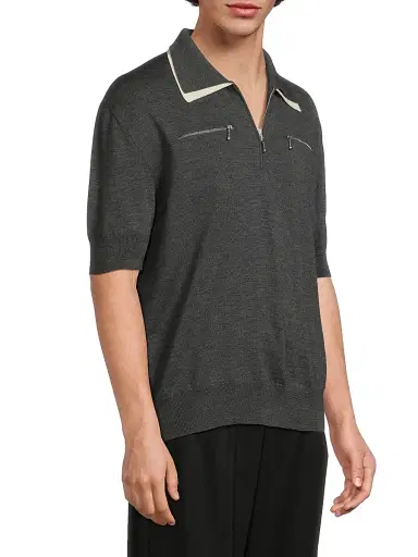 Jil Sander Men's Wool Knit Relaxed-Fit Polo Sweater - Ash Grey - Size 44 | Thumbnail 4